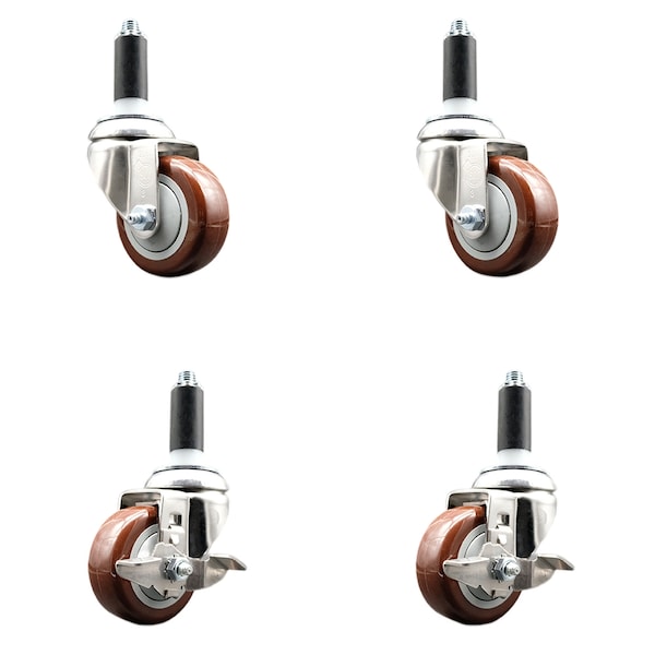 Service Caster 3 Inch 316SS Maroon Poly Swivel 1 Inch Expanding Stem Caster Brake SCC, 2PK SCC-SS316EX20S314-PPUB-MRN-2-TLB-2-1 - main